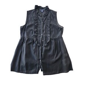 GAP Black Sleeveless Ruffle Neck Button Front Tunic Women's XS Cotton Silk Blend